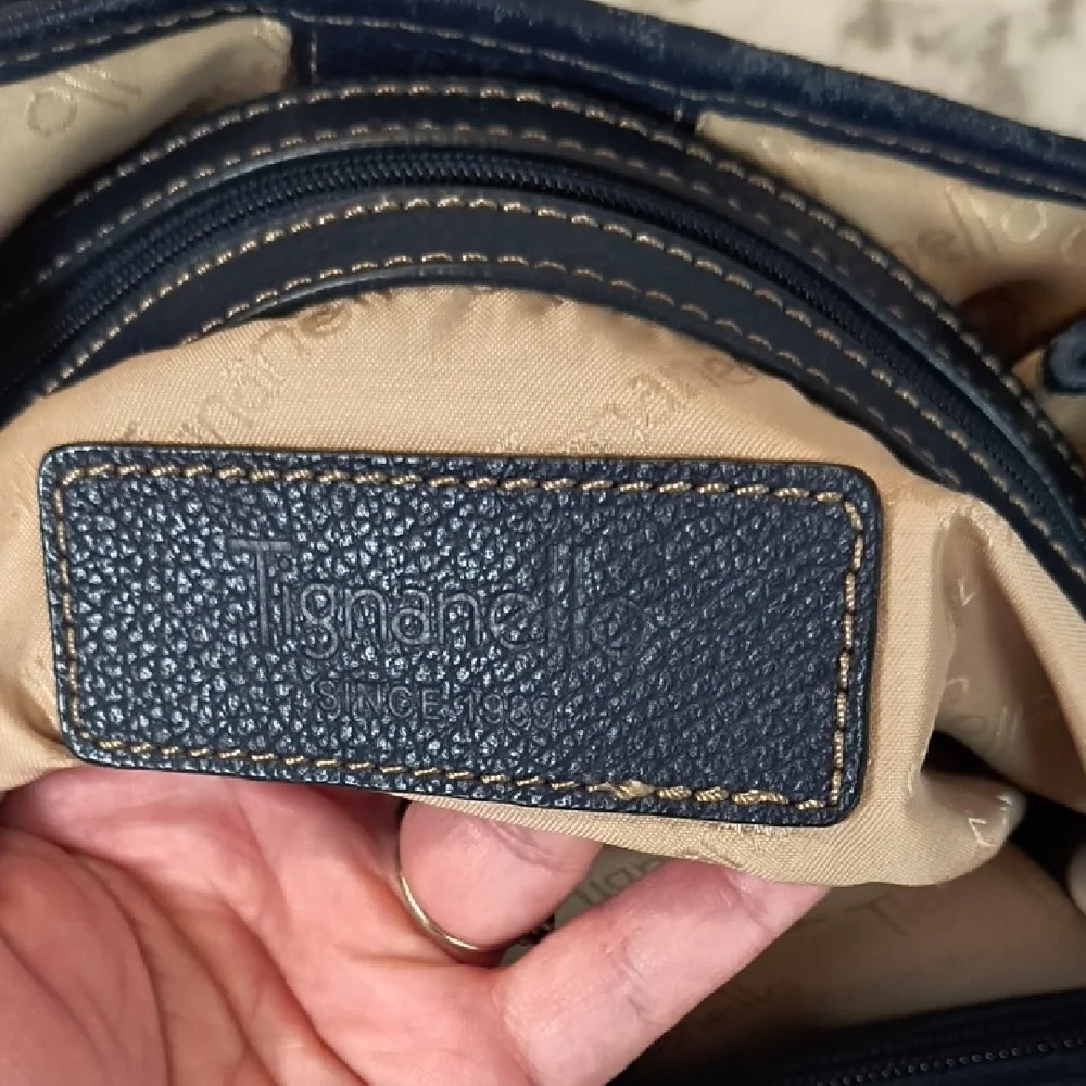 Tignanello Signature Jacquard/Blue leather trim handbag geometric pattern Purse - Picture 12 of 15